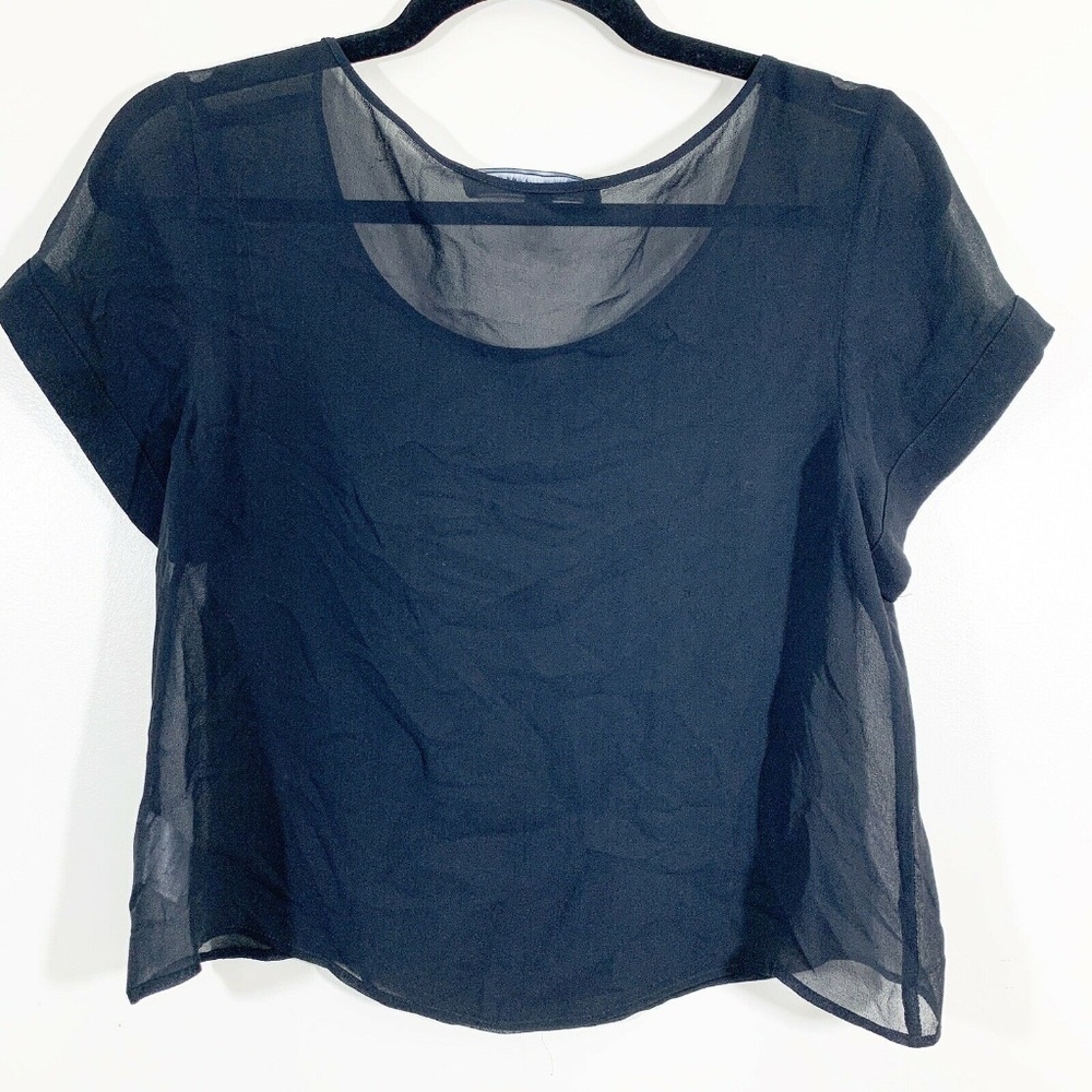 Annie Havlicek Black Silk Short Sleeved Crop Top S